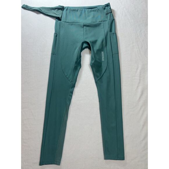 Gymshark Leggings Adjustable Waist Band Teal mesh ankle women's Size S - Picture 1 of 10
